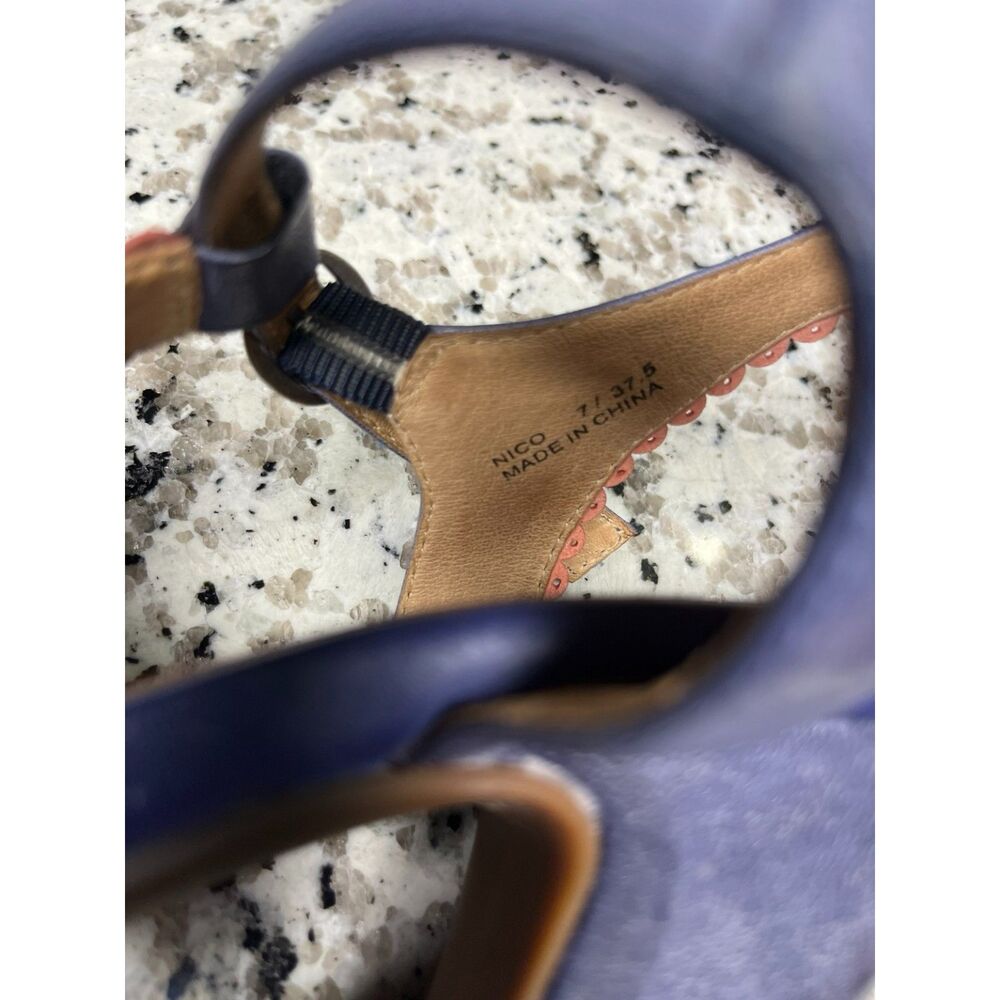 Miz Mooz Nico T-Strap Heels 7 / 37.5 Blue Red Perforated Leather Mary Jane Pumps - Picture 8 of 9